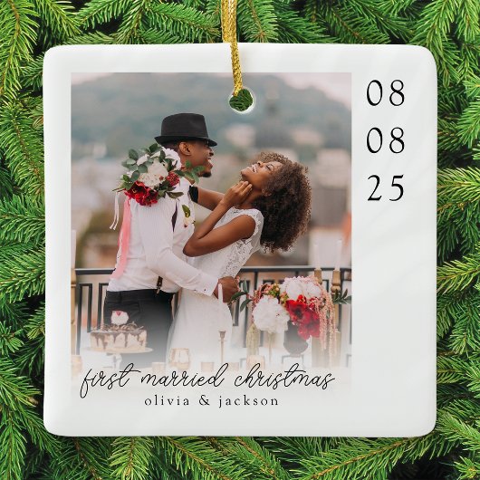 Ornement En Céramique First Married Christmas Photo Keepsake