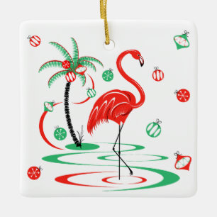 Ornement En Céramique Flamant rose rouge Baubles Texte carré