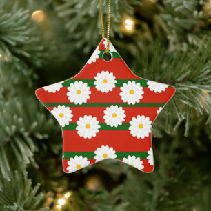 Ornement En Céramique Fleur blanche Fleur rouge Joyeux Noël