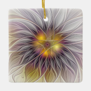 Ornement En Céramique Fleur colorée lumineuse, fractale moderne abstrait