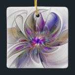 Ornement En Céramique Fleur d'art Abstrait, énergique et coloré<br><div class="desc">Une puissante fleur d'imaginaire multicolore,  un art Fractal floral unique. Conception pour votre ornement céramique carré et plus encore.</div>