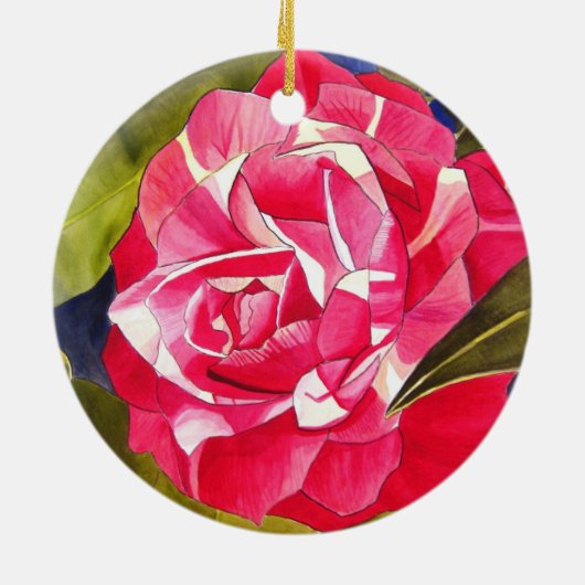 Ornement En Céramique Fleur d'art aquarelle Camélia rose vif (Dos)