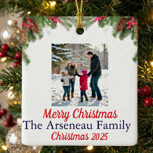 Ornement En Céramique Fleur de houx Photo Joyeux Noël Personnaliser