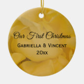 Ornement En Céramique Fleur de rose jaune premier Noël ensemble (Devant)