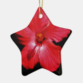 Ornement En Céramique Fleur d'Hibiscus rouge rose chaud sur noir (Gauche)