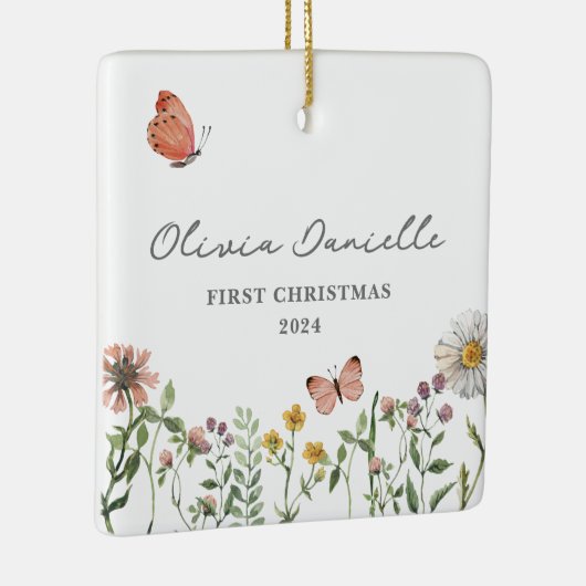 Ornement En Céramique Fleur sauvage Papillon Bébé Fille 1er Noël (Droite)