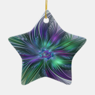 Ornement En Céramique Fleur verte abstraite moderne fractale violette