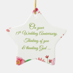 Ornement En Céramique Fleurs de 15e anniversaire de mariage religieux