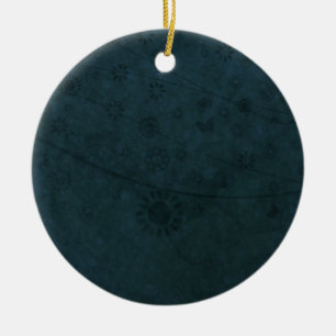 Ornement En Céramique Fleurs et papillons Retro Bleus Profond Abstraits