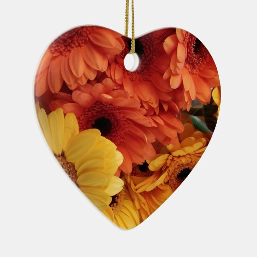 Ornement En Céramique Fleurs Gerbera Lumineuses, Jaune Orange, Flora (Droite)