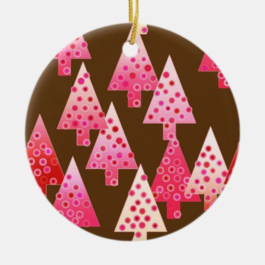 Ornement En Céramique Fleurs modernes arbres de Noël - corail & brun (Devant)