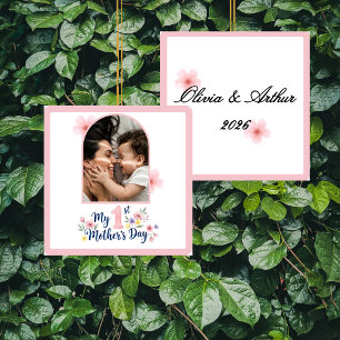 Ornement En Céramique Fleurs roses - 1er anniversaire de Maman - Cadeau