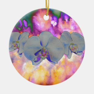 Ornement En Céramique Fleurs tropicales d'orchidées à l'aquarelle abstra