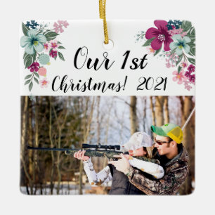 Ornement En Céramique Fleurs tropicales personnalisées XMAS sur Whi