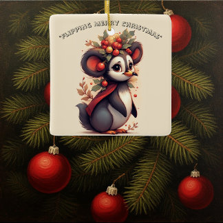 Ornement En Céramique Flipping Flapping Merry Christmas Penguin Quirky 