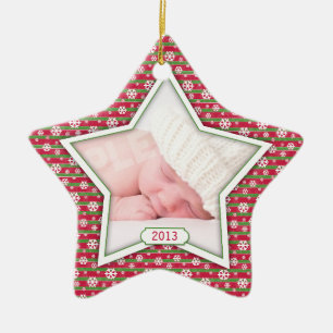 Ornement En Céramique Flocon de neige vert rouge Star Baby's First Chris