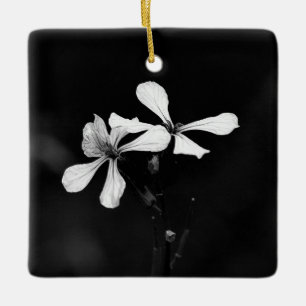 Ornement En Céramique floral noir et blanc minimaliste