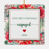 Ornement En Céramique Floral Notre premier Noël Engagé Ornament Photo (Dos)