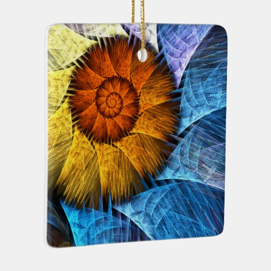 Ornement En Céramique Floral Orange Bleu Jaune Art Abstrait (Droite)
