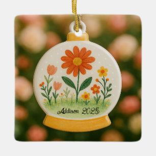 Ornement en céramique Floral Snowglobe