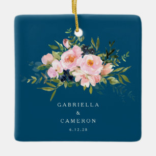 Ornement En Céramique Flores romantiques vintages en Mariage bleu