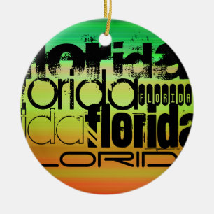 Ornement En Céramique Floride ; Vert, orange et jaune vif