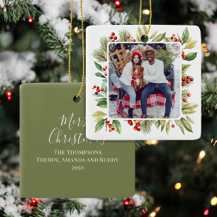 Ornement En Céramique Foliole rouge et vert Noël