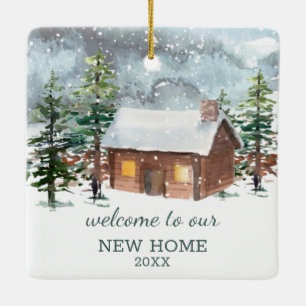 Ornement En Céramique Forêt d'hiver, cerf, notre nouvelle maison, ornem