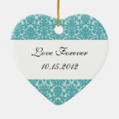 Ornement En Céramique Forme de coeur damasé bleu de robin personnalisé (Dos)