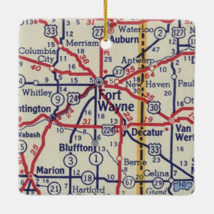 Ornement En Céramique Fort Wayne IN Vintage Map