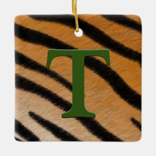 Ornement En Céramique Fourrure de tigre Monogramme personnalisé et enfan (Devant)