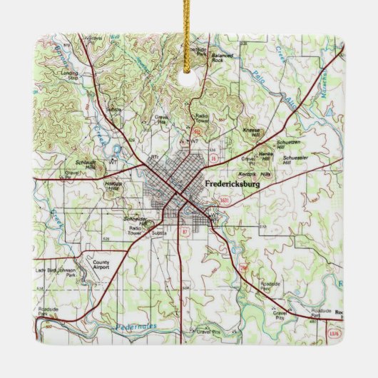 Ornement En Céramique Fredericksburg TX Topo Map (Dos)