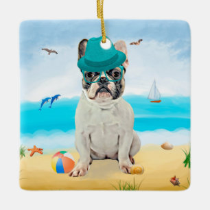 Ornement En Céramique French Bulldog sur la plage