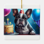 Ornement En Céramique Frenchie Birthday Bash : Un mignon Bulldog françai (Dos)