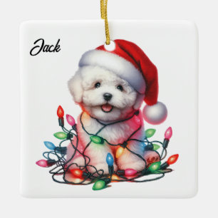 Ornement En Céramique Frise de Bichon personnalisée Noël de Noël