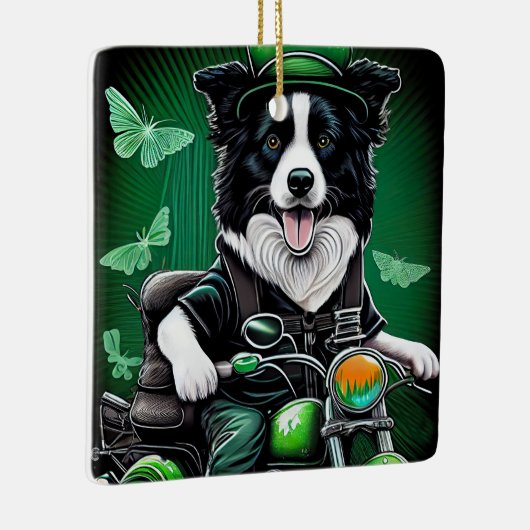 Ornement En Céramique Frontière Collie Chien Conduite Vélo St. Patrick's (Droite)