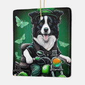 Ornement En Céramique Frontière Collie Chien Conduite Vélo St. Patrick's (Gauche)
