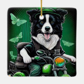 Ornement En Céramique Frontière Collie Chien Conduite Vélo St. Patrick's (Dos)