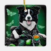 Ornement En Céramique Frontière Collie Chien Conduite Vélo St. Patrick's (Devant)