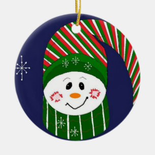 Ornement En Céramique Frosty au chapeau rayé et à l'écharpe