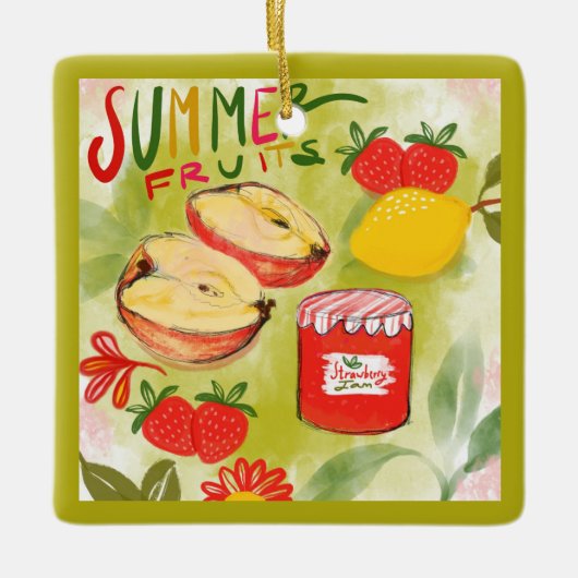 Ornement En Céramique Fruits d'été rustiques Joyeux Noël (Devant)