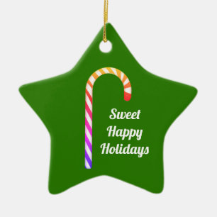 Ornement En Céramique Fruity Candy Cane Sweet Holidays Star Ornament