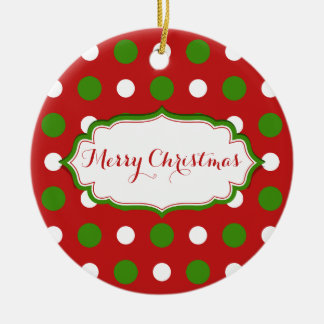 Ornement En Céramique Fun Noël vert et blanc Pois sur rouge