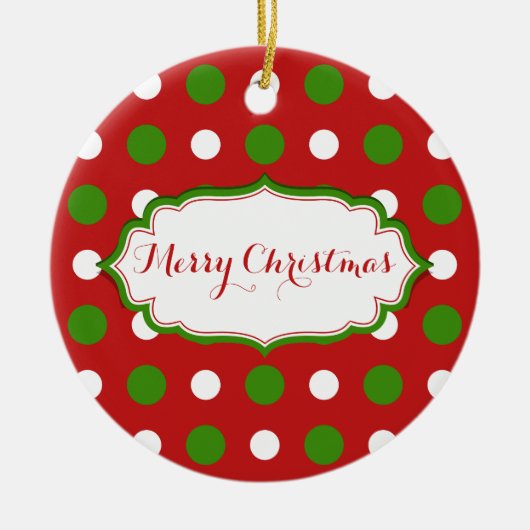 Ornement En Céramique Fun Noël vert et blanc Pois sur rouge (Devant)