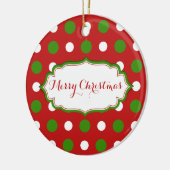 Ornement En Céramique Fun Noël vert et blanc Pois sur rouge (Gauche)
