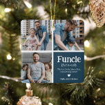 Ornement En Céramique Funcle 3 Photo Collage Définition Jolie Noël<br><div class="desc">Mignons Funcle ornement de Noël. Cadeaux parfaits pour un ONCLE AMUSANT ! Il vous suffit de télécharger 3 de vos photos préférées,  de customiser la définition et de personnaliser en ajoutant des noms.</div>