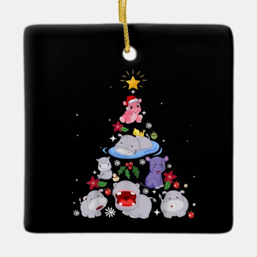 Ornement En Céramique Funny arbre de Noël hippo | Hippopotame de Noël (Devant)