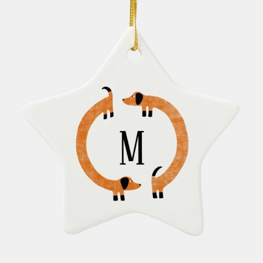 Ornement En Céramique Funny Dachshund Saucisson Chien Monogramme Céramiq (Dos)