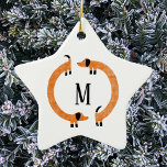 Ornement En Céramique Funny Dachshund Saucisson Chien Monogramme Céramiq<br><div class="desc">Dachshund mignon et drôle,  chiens de saucisse ou chiens plus vierges en mouvement perpétuel. Customiser en modifiant ou en supprimant l'initiale.</div>