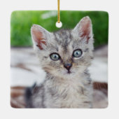Ornement En Céramique Funny Meowy Joyeux chat de Noël Nom photo Personna (Dos)